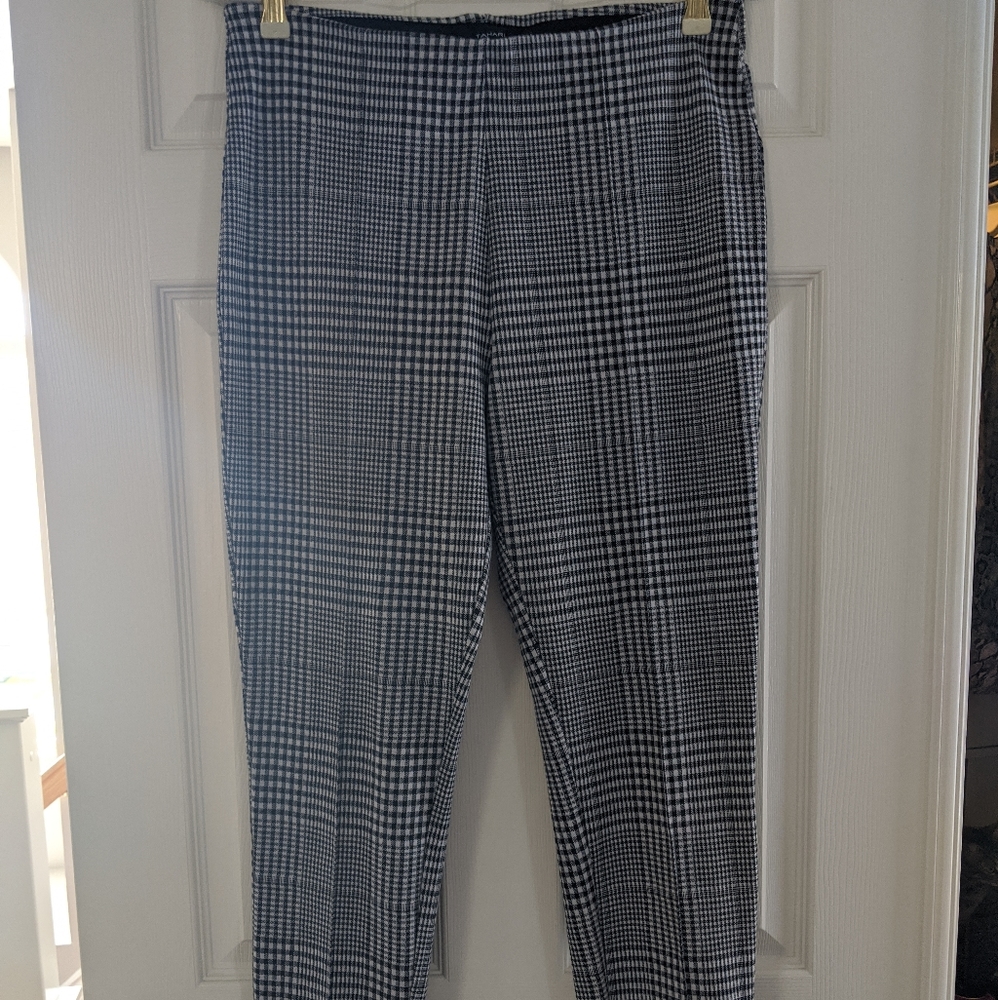 Tahari Gingham Stretch Pants, Size L, Black/White, EUC